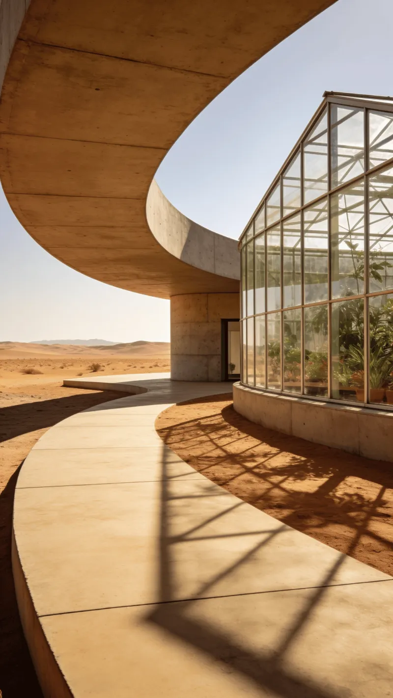 Greenhouse with Curved Concrete — Desert Plain