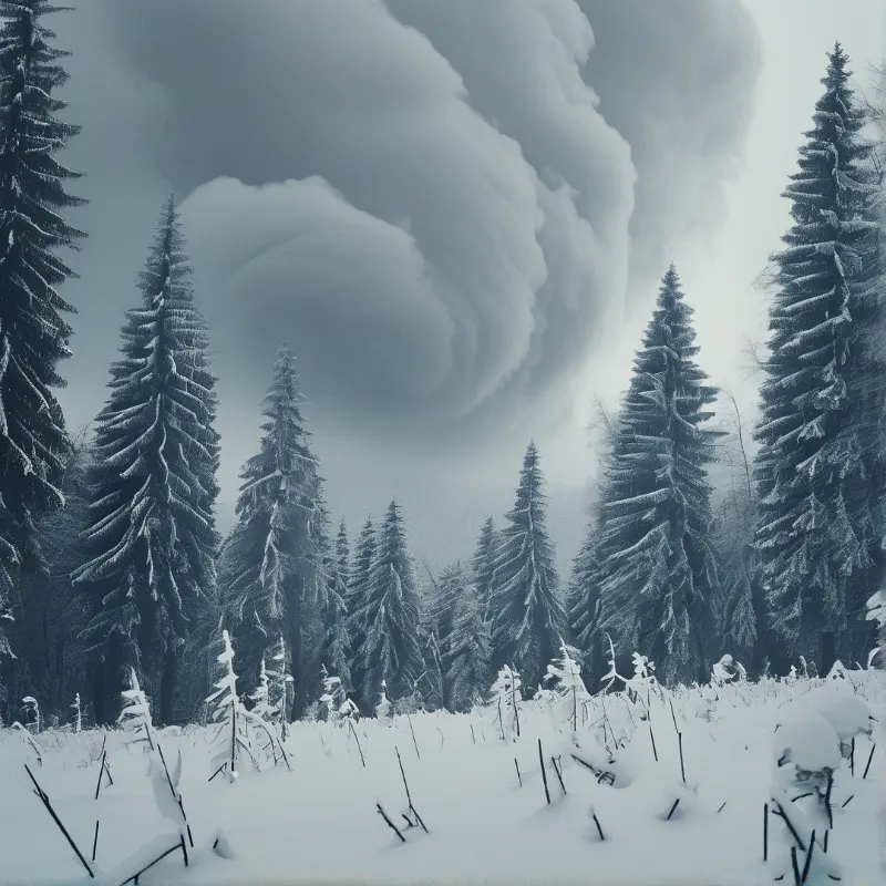 Surreal Snowy Forest Sky
