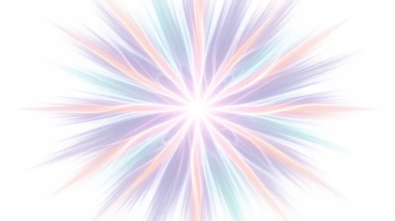 A soft burst of pastel-colored light rays radiating outwards from a bright center against a plain white background.