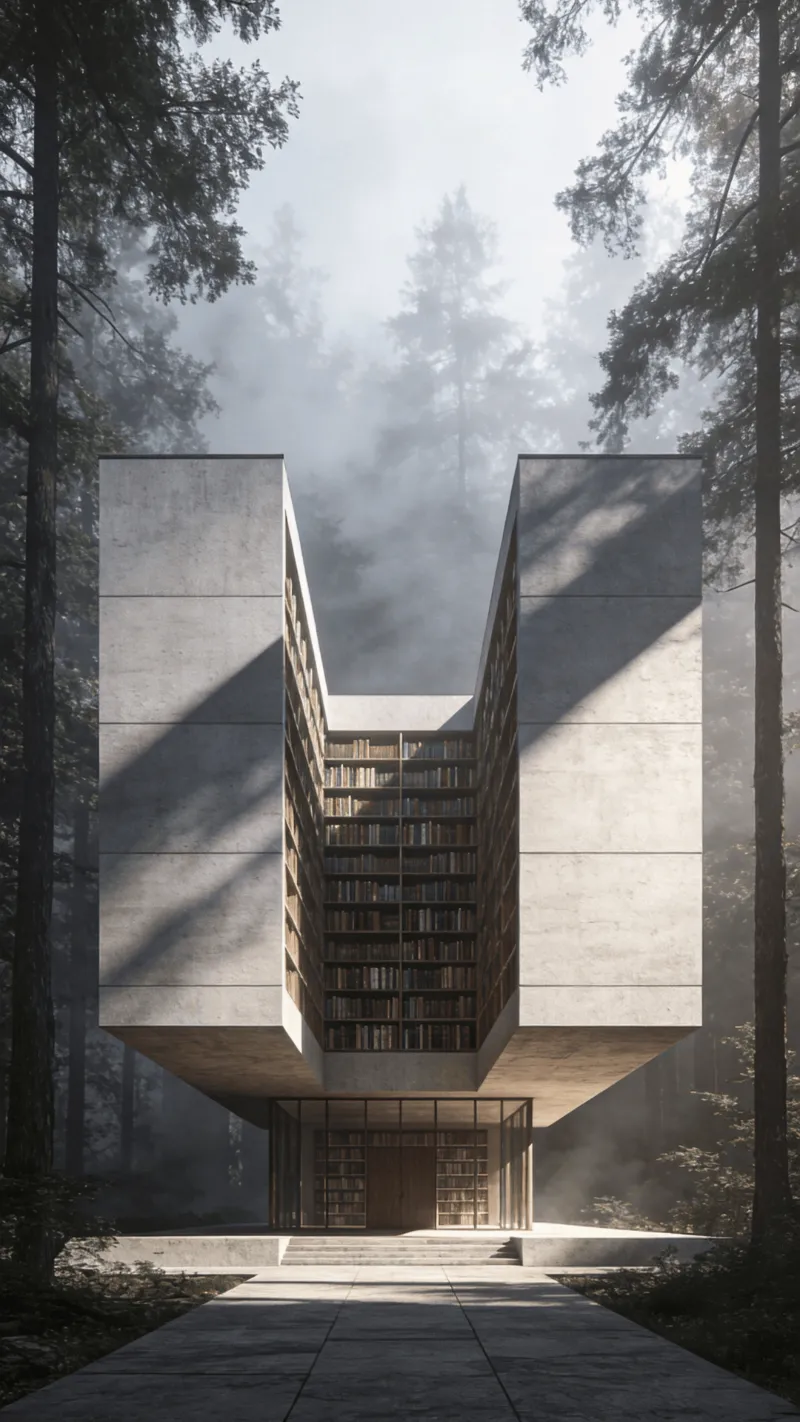 Library in Misty Forest