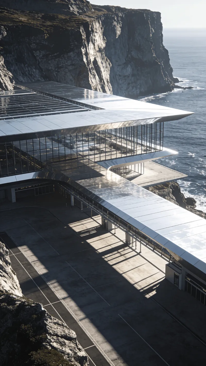Terminal with Glass Curtain Wall — Coastal Cliff