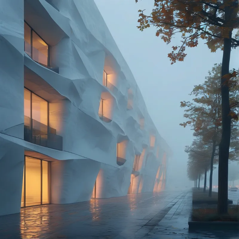 Autumn Foggy Sculpted Building