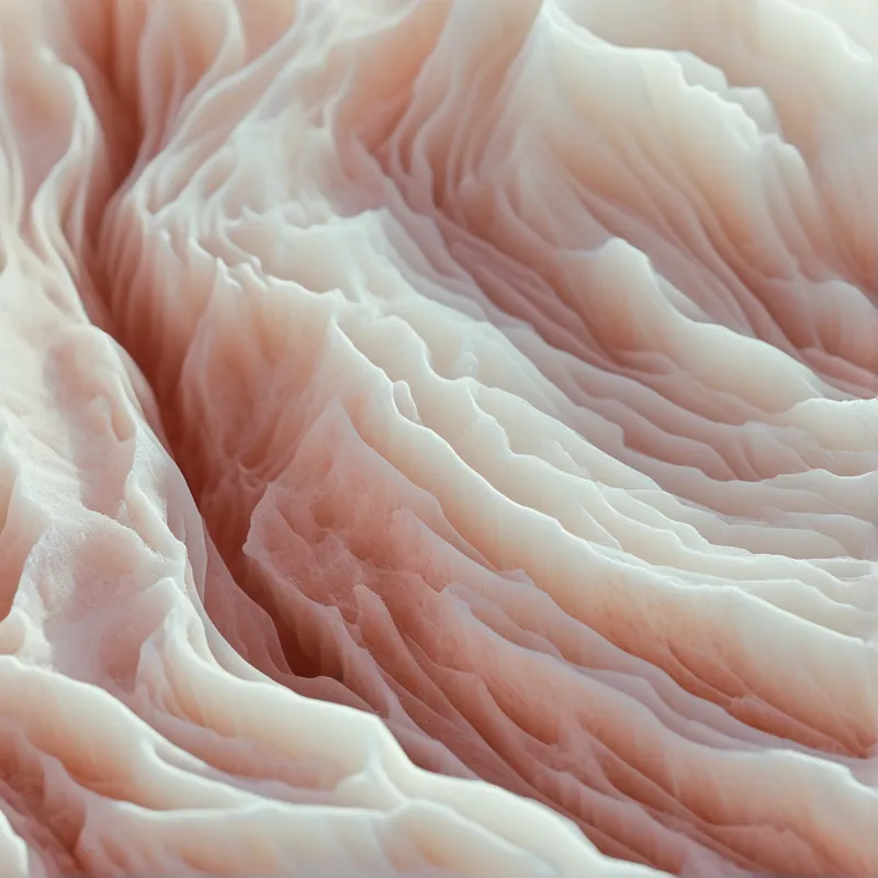 Macro view of pale peach and cream layered folds resembling silk or petals, with soft light creating gentle shadows.