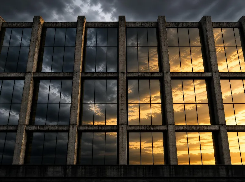 Building Facade with Sky Reflection