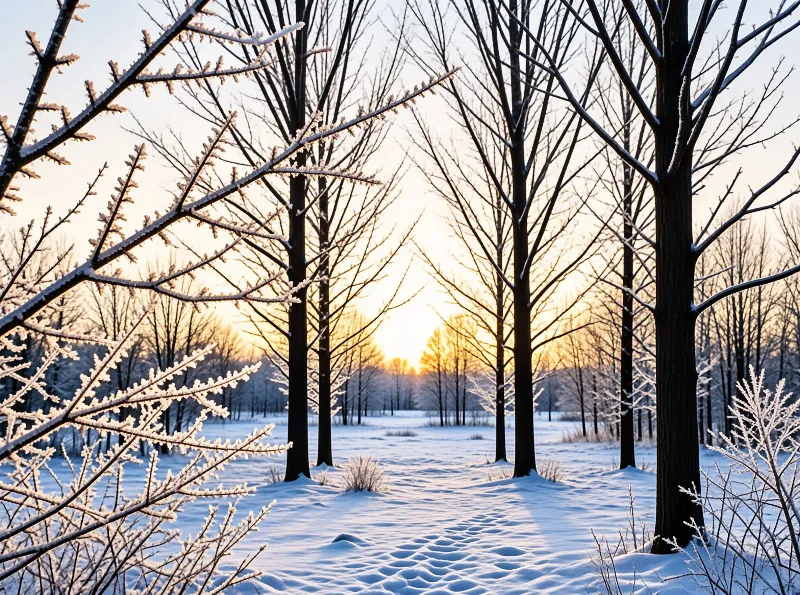 Frozen Winter Forest Sunset