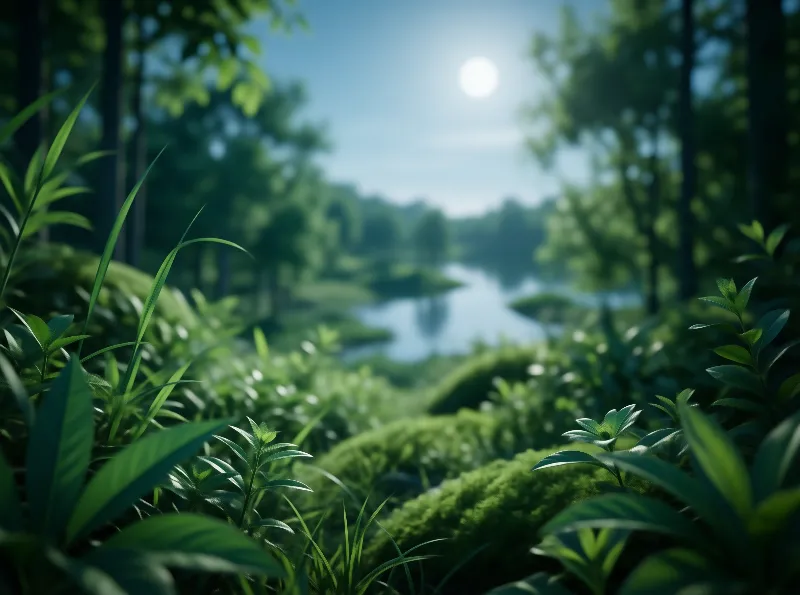 Sunlit Forest Lake Landscape