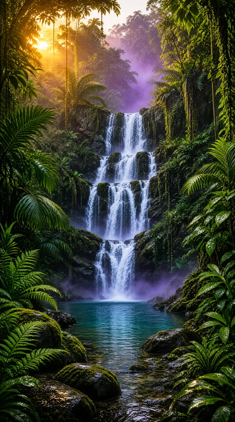 Misty Jungle Waterfall
