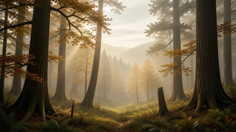 Misty Forest Sunlight