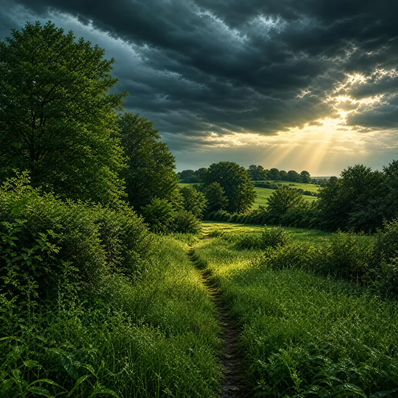 Sunlight in Stormy Field