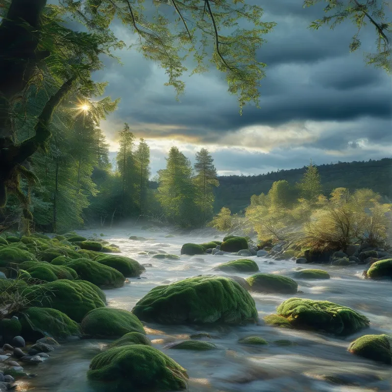 Mossy River in Forest