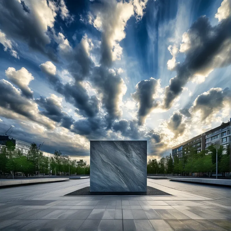 Modern Stone Cube in Plaza