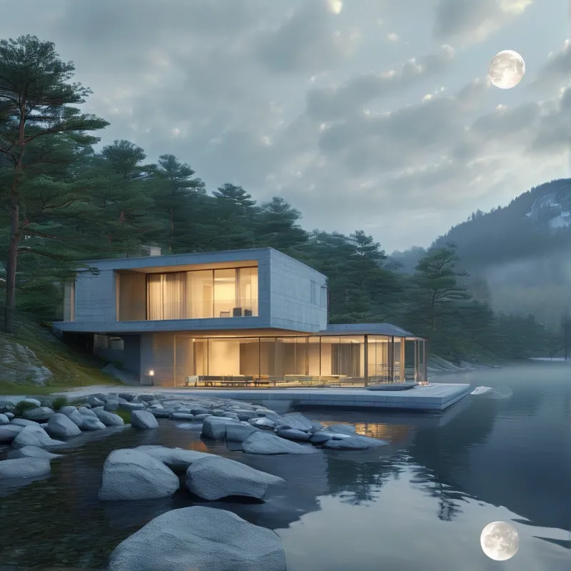 Moonlit Modern Lake House