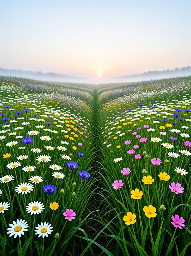 Foggy Morning Flower Field
