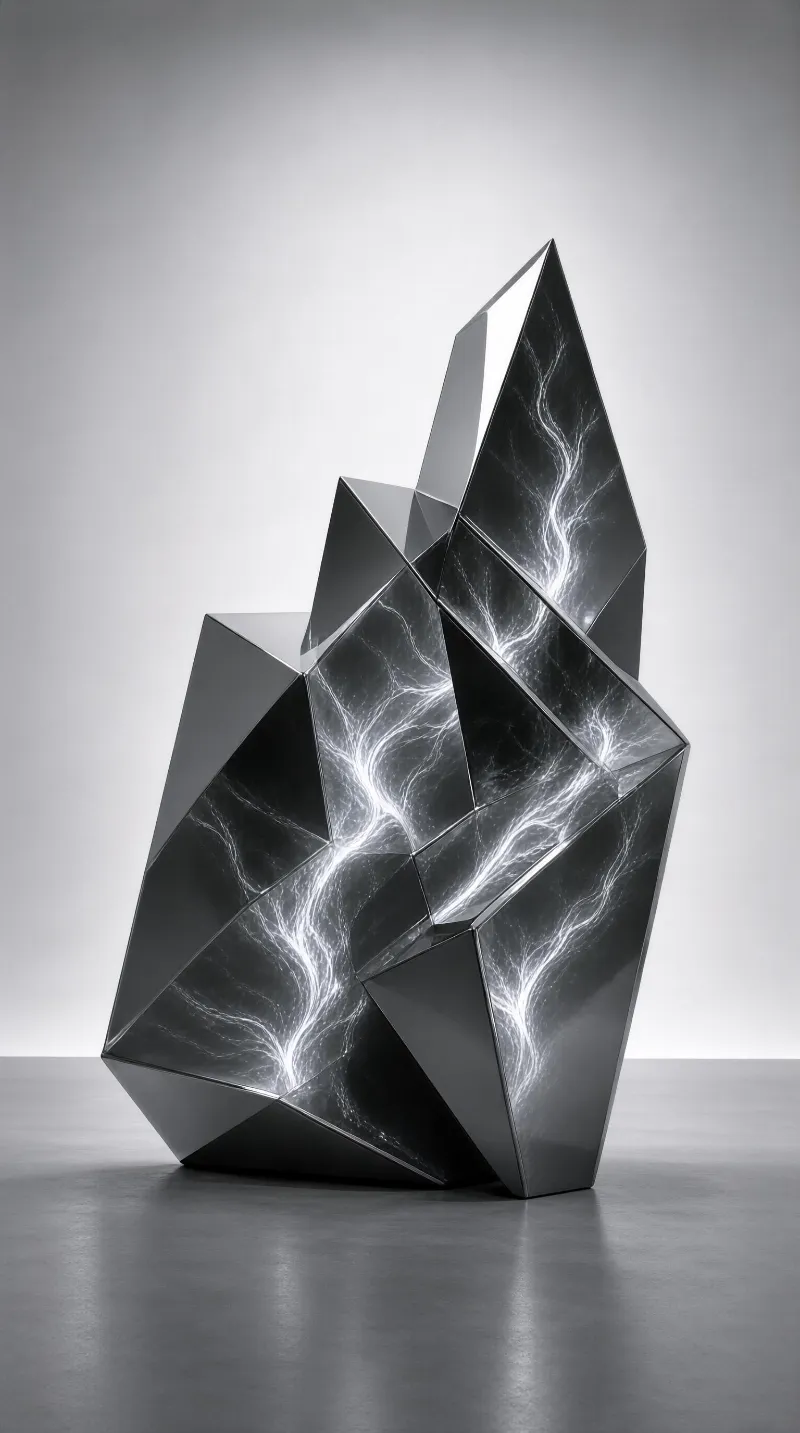 Geometric Metal Sculpture with Light Patterns
