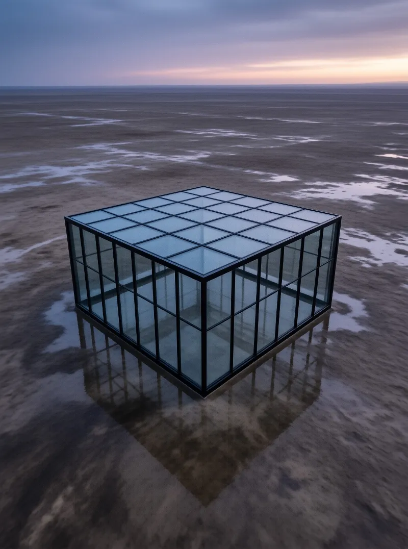 Glass Cube on Twilight Beach