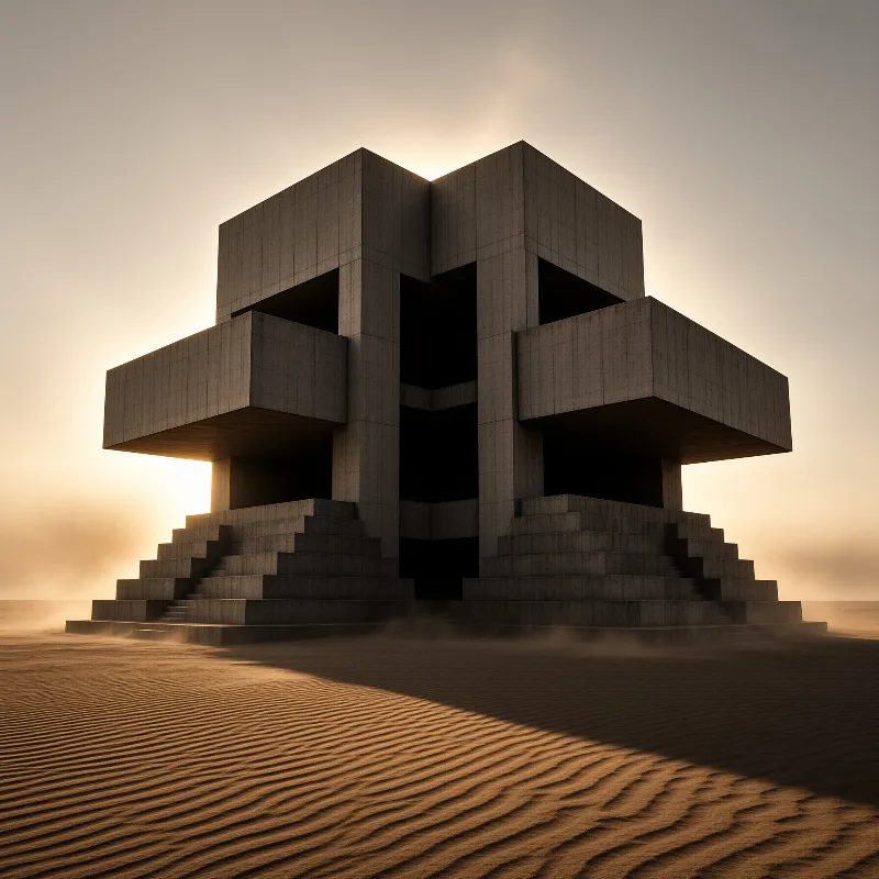 Brutalist Structure at Sunset
