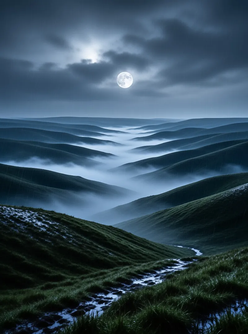 Moonlit Misty Hills