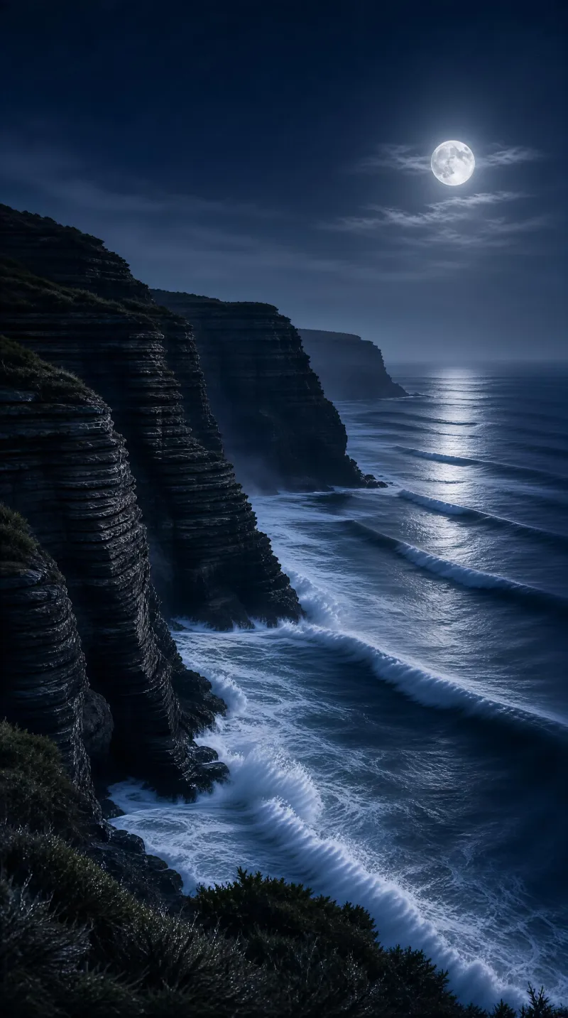 Moonlit Coastal Cliffs