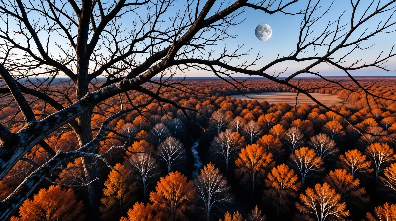 Moonlit Autumn Forest View