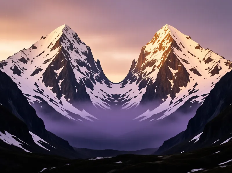 Twin Snow Peaks at Sunset