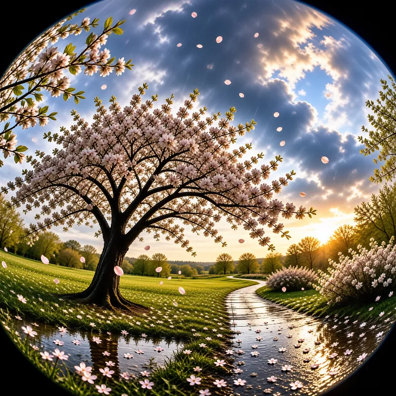Spring Cherry Blossom Scene