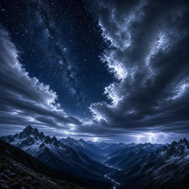 Starry Night Over Stormy Mountains