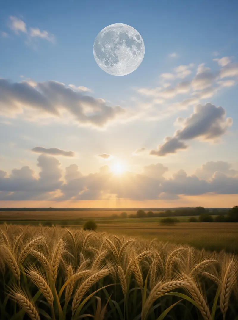 Moon Over Wheat Field
