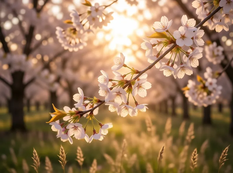 Sunlit Cherry Blossom Branch