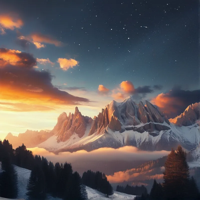 Dreamy Starry Mountain Sunset