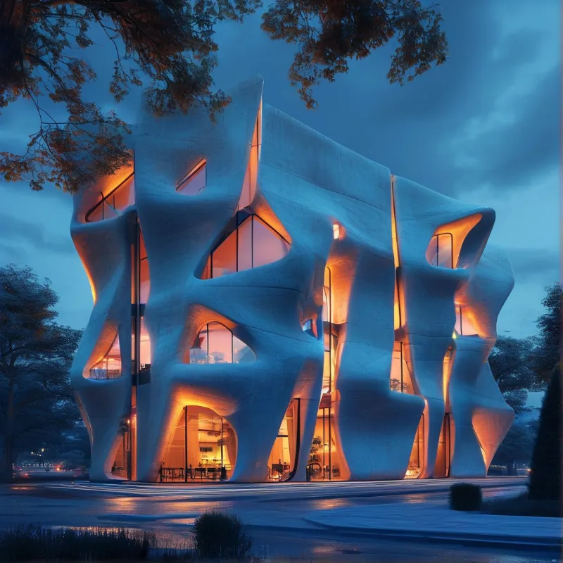 Sculptural Building at Night