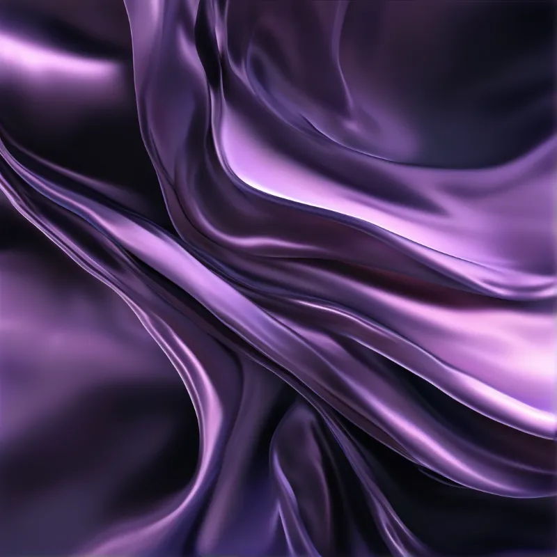 Draped purple satin cloth forms smooth ripples, with highlights catching the sheen of the glossy fabric.