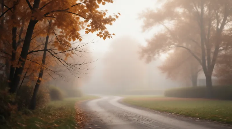 Misty Autumn Road Landscape