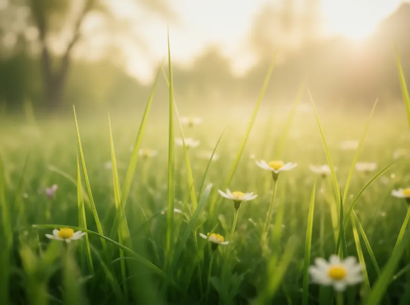 White Flowers in Green Grass
