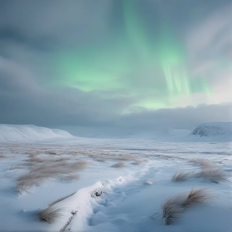 Aurora Over Snowy Landscape
