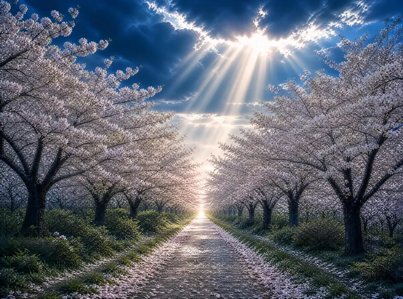 Sunlit Cherry Blossom Path