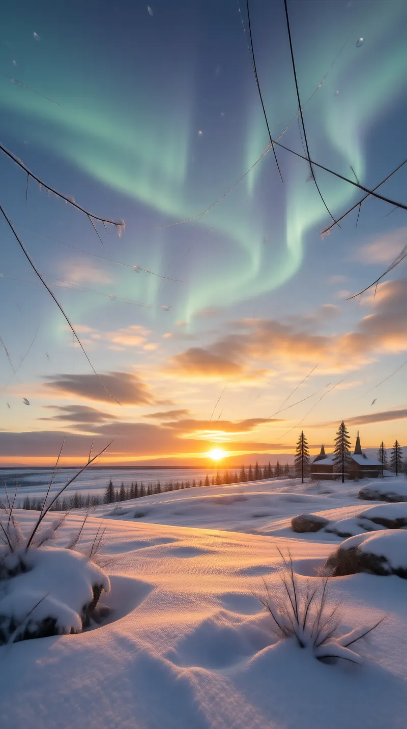 Winter Aurora and Sunset