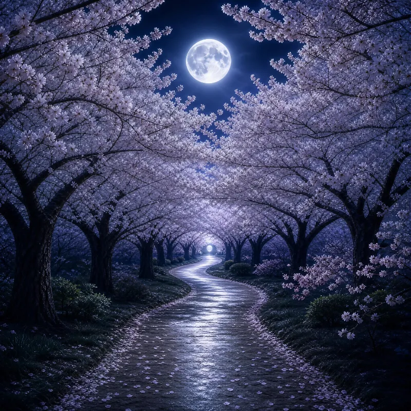 Moonlit Sakura Path