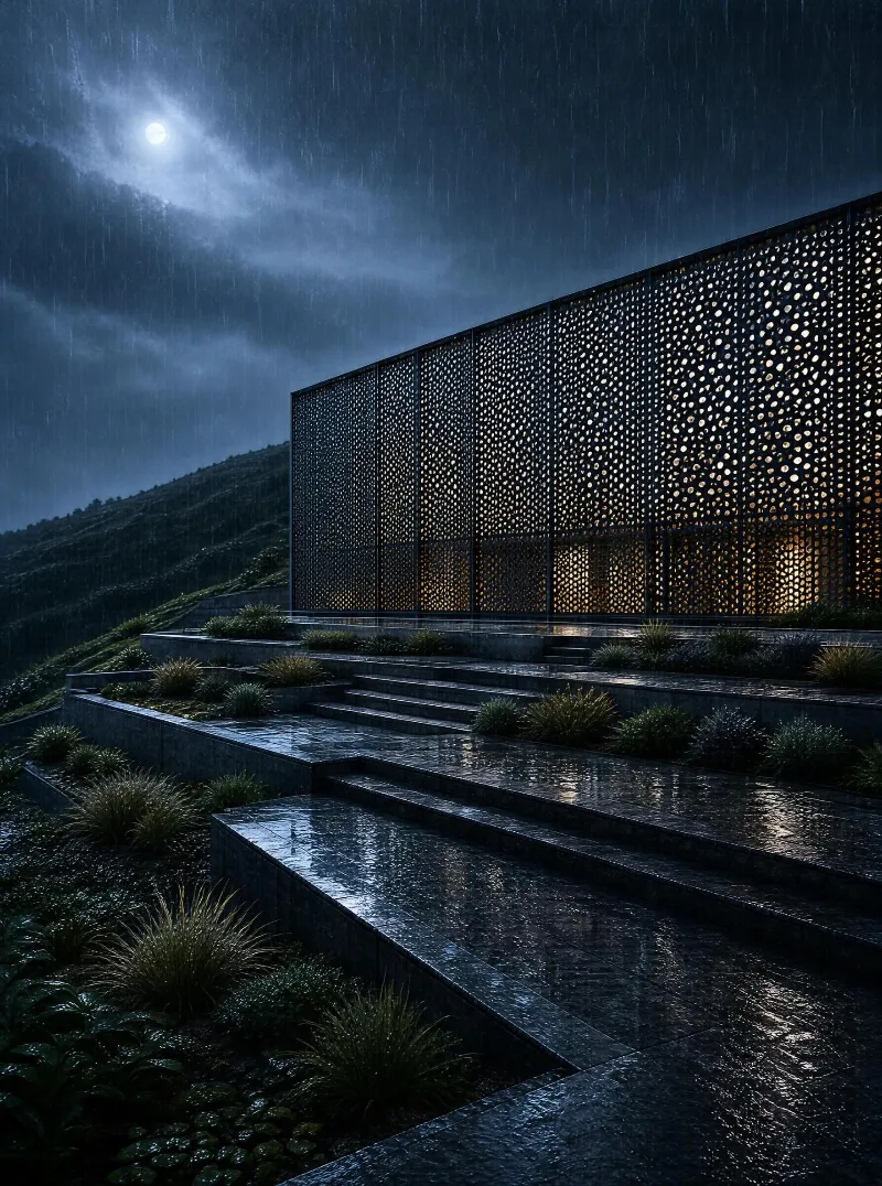 Modern Architecture in Rain