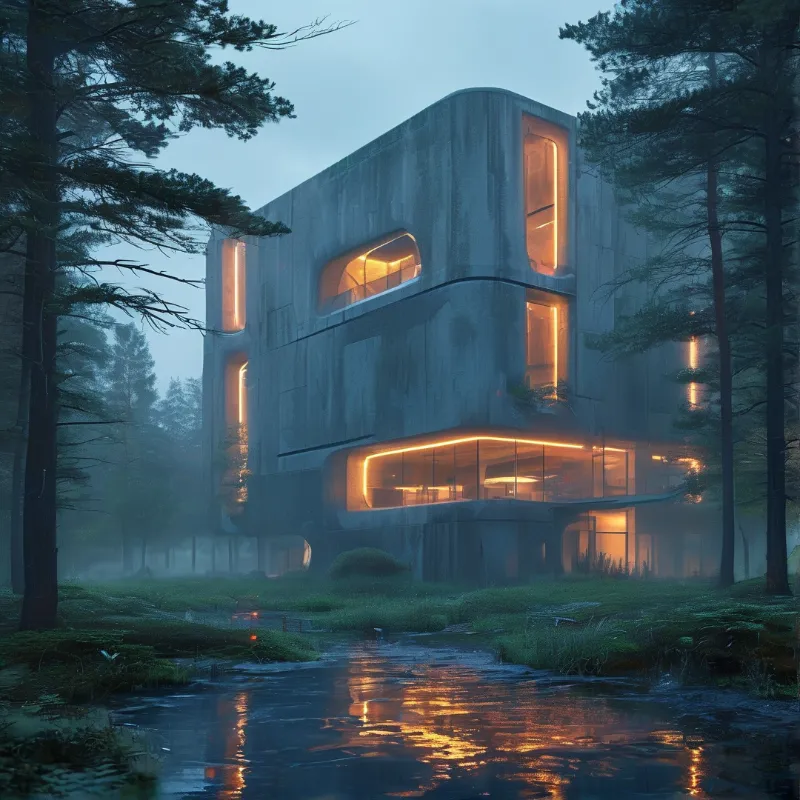 Modern Concrete House in Mist