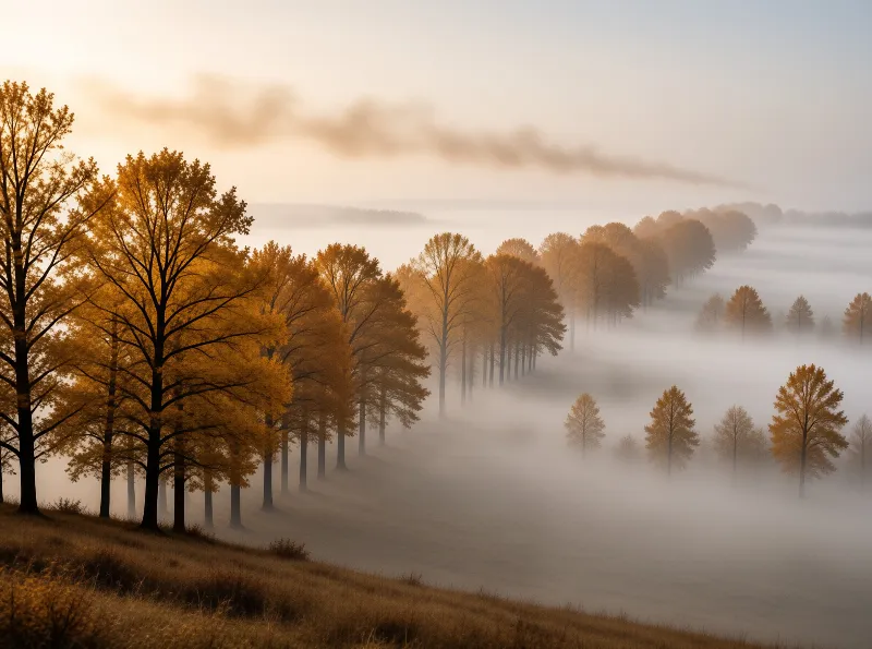 Misty Autumn Tree Line