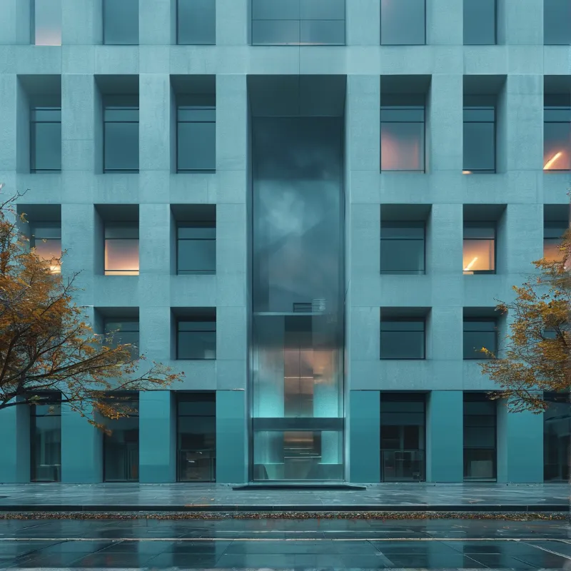 Modern Teal Glass Building