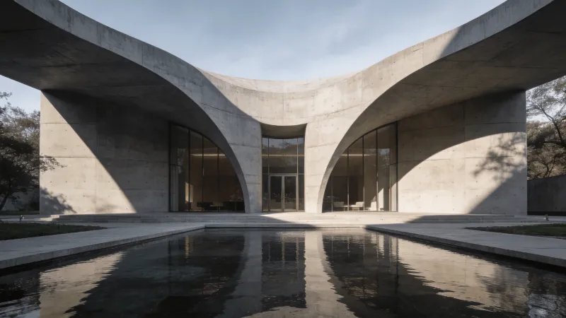 Pavilion with Curved Concrete — Reflecting Pool