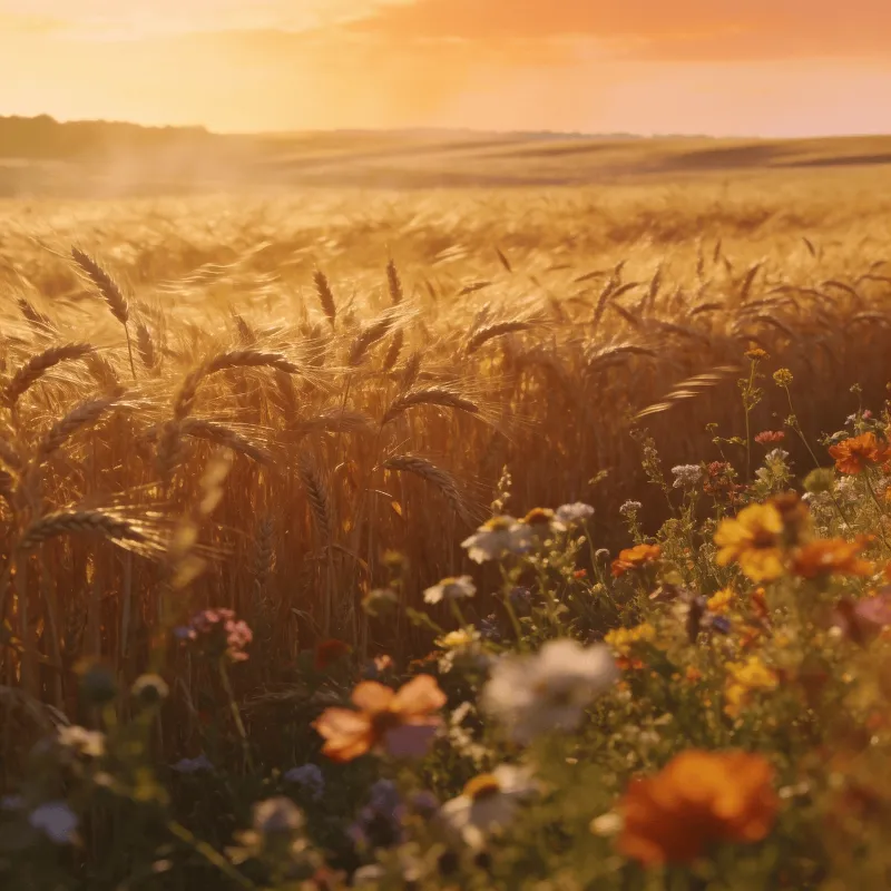 Golden Wheat Fields at Summer Sunset