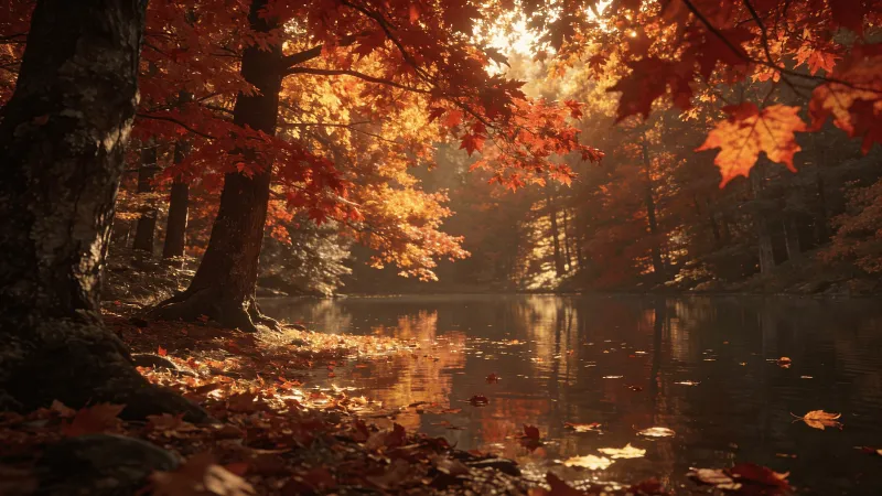 Autumn Forest Reflected in Still Water