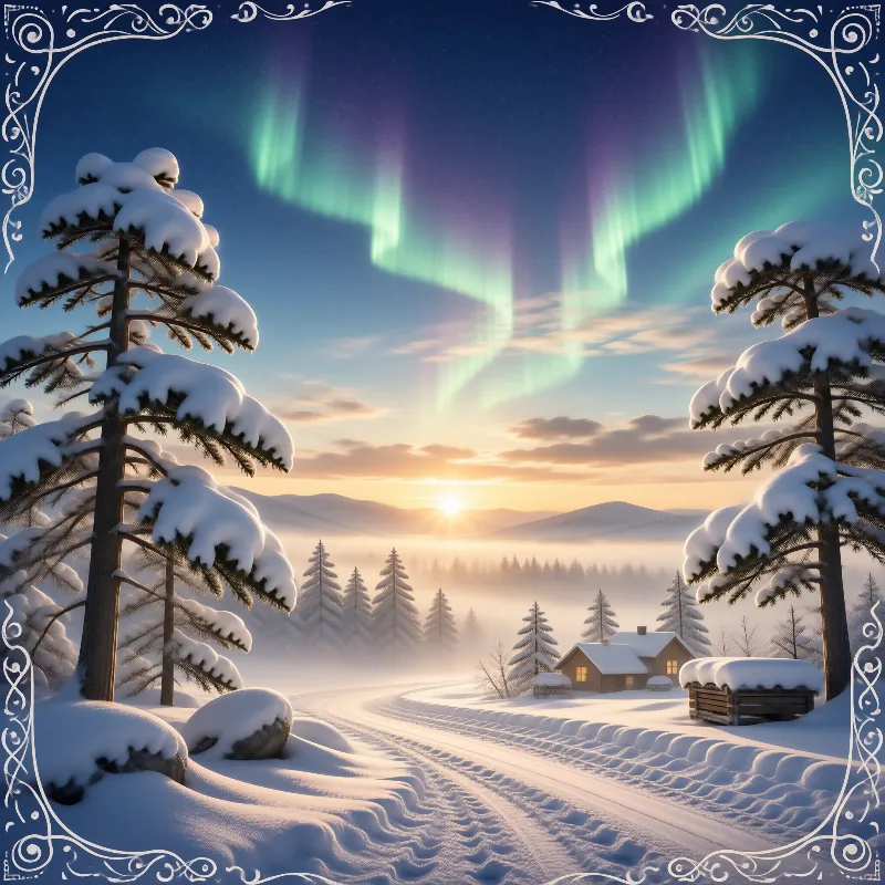 Winter Aurora Sunrise Scene