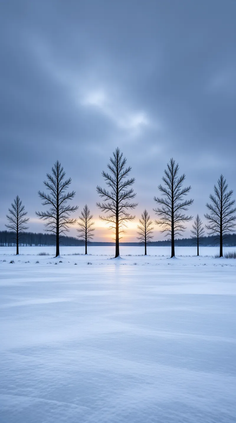 Snowy Trees at Dusk