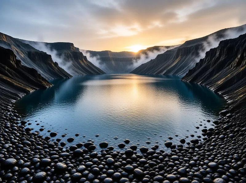Sunrise Over the Misty Lake