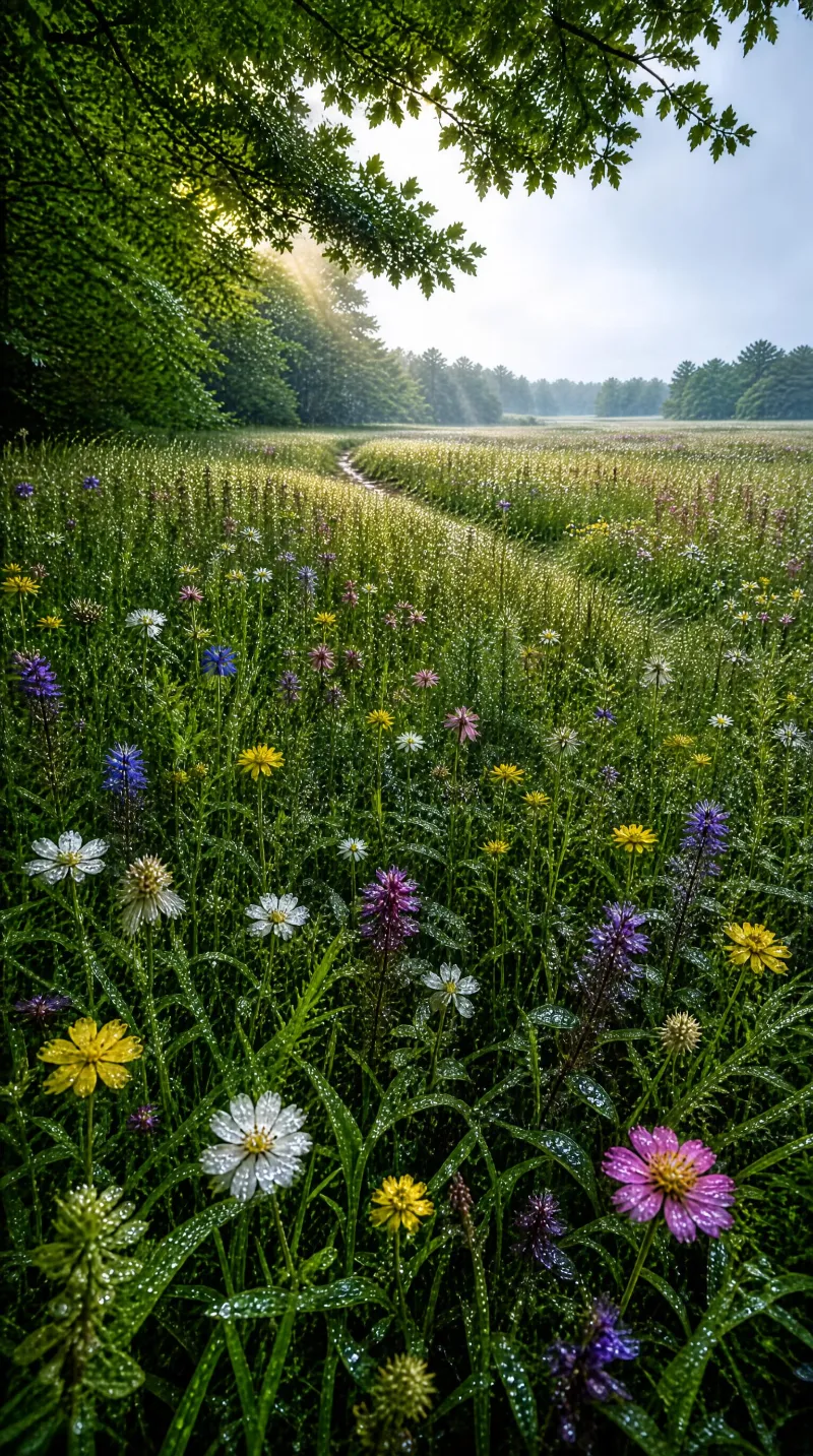 Misty Wildflower Meadow Path