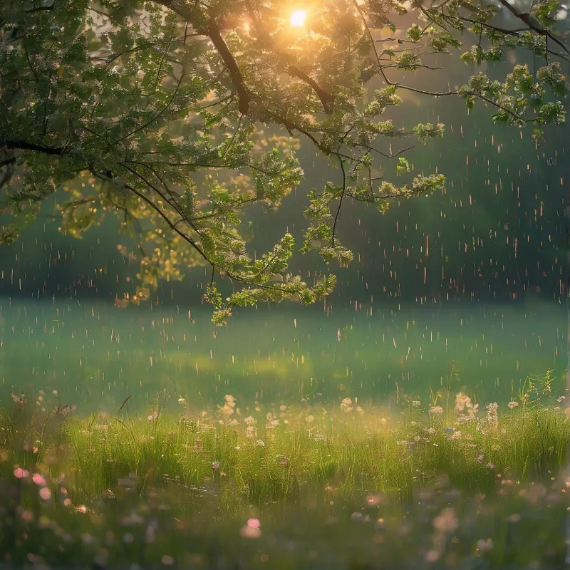 Sunlight Through Rainy Trees