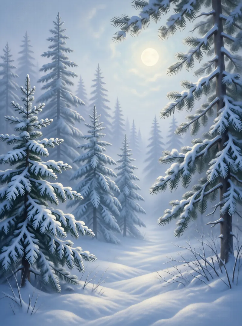 Snowy Forest at Night